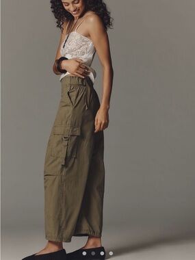 Anthropologie Olive Wide-Leg Cargo Pants